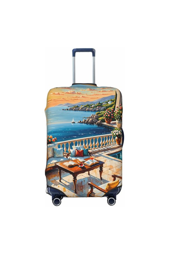 Coastal Style Garden Villa Pattern Luggage Cover for Travel,Elastic and Durable,Fits 18-32 Inch,Anti-Scratch Suitcase Protector-No luggage included