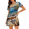 thumbnail image 1 of Kdxio Coastal Style Garden Villa Pattern Womens Short Sleeve Sleepshirt Scoopneck Cute Nightdress Ruffle Comfy Nightgown, 1 of 6