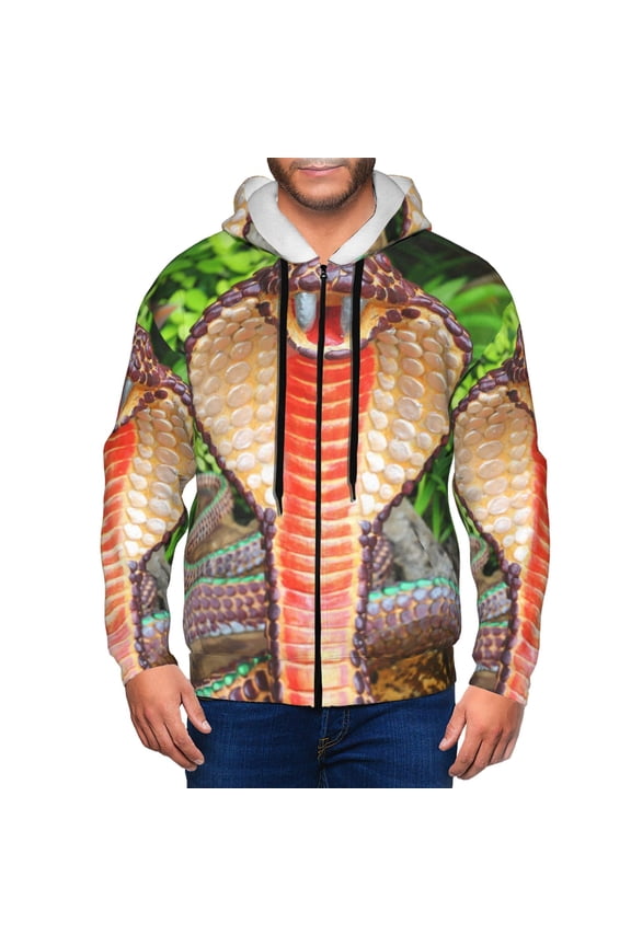 Cobra Snake Print Men Hoodies Casual Hoodies for Men with Zip Pockets Full Zip Long Sleeve Sweatshirt Sports Hooded Jacket-3X-Large