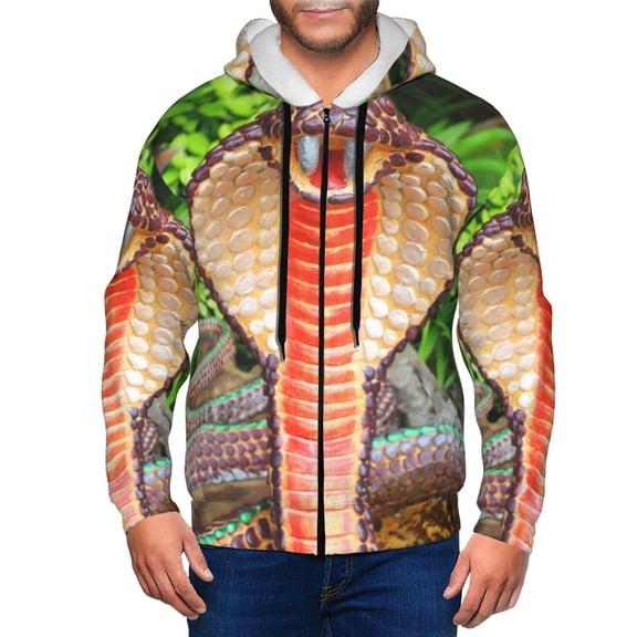 Kdxio Cobra Snake Print Men Hoodies Casual Hoodies for Men with Zip Pockets Full Zip Long Sleeve Sweatshirt Sports Hooded Jacket-Large