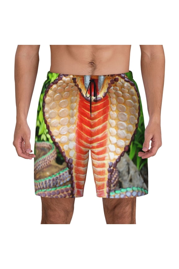 Cobra Snake Print Men's Swim Trunks with Compression Liner 7 Inch Inseam Quick Dry Swim Shorts