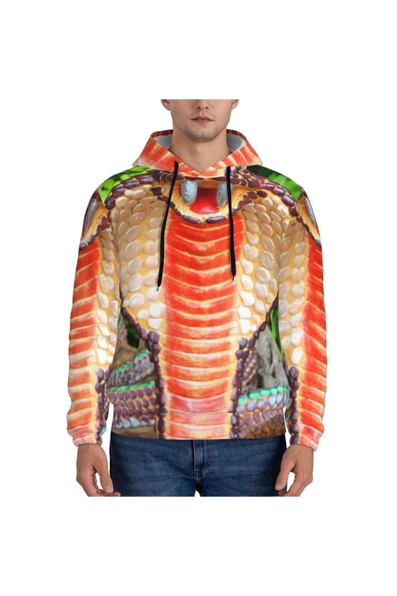 Cobra Snake Print Mens Casual Hooded Collar Drawstring Hoodies Pullover Sweatshirts Casual Long Sleeve Shirts-3X-Large