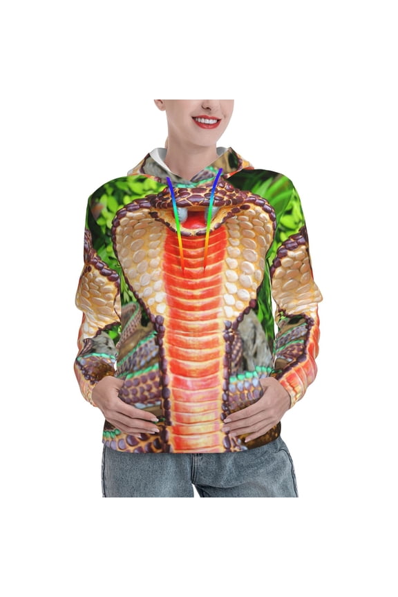 Cobra Snake Print Womens Oversized Hoodies Sweatshirts Hooded Pullover Tops Sweaters Casual-Medium