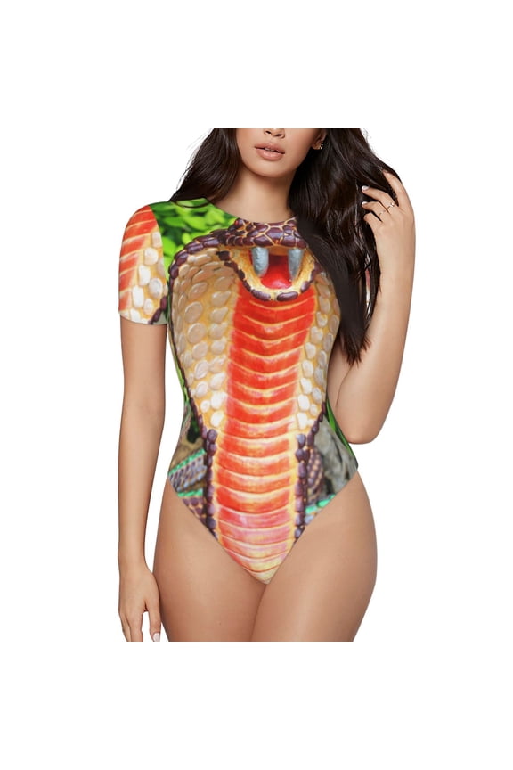 Cobra Snake for Women's Short-Sleeved Onesie Stylish Round Neck Pajamas Bodysuit Jumpsuit Nightwear-Small