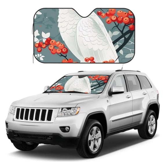 Kdxio Cockatoo Red Berries Print Windshield Sun Shade, Foldable Sun Blocker for Car,Truck,SUV Automotive Interior Sun Protection,Reflective Shade for Front Windshield(Small)