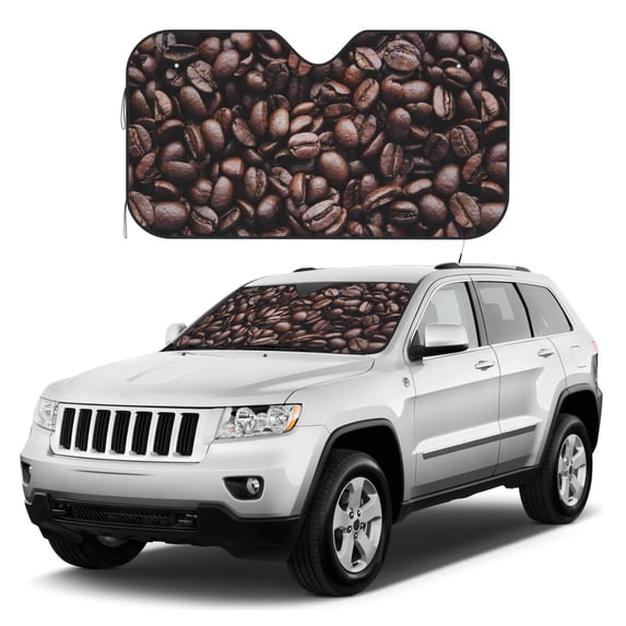 Kdxio Coffee Bean Print Windshield Sun Shade, Foldable Sun Blocker for Car,Truck,SUV Automotive Interior Sun Protection,Reflective Shade for Front Windshield(Medium)