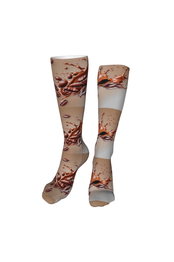 Coffee Beans Chocolate Splash Funny Silky Novelty Funky Long Knee High Socks Soft 3D Print Cosplay Crazy Stockings for Men Women
