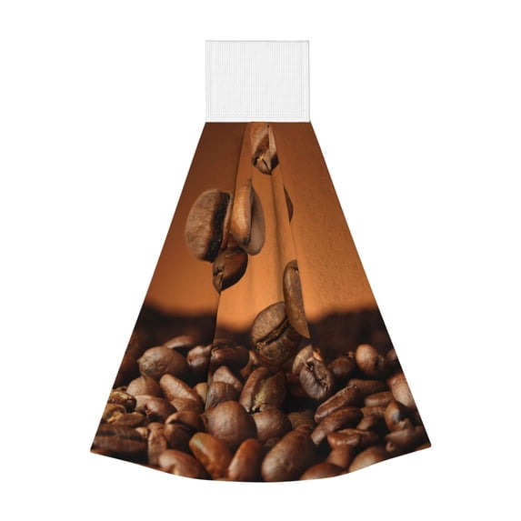Kdxio Coffee Beans Hand Towel with Loop Hanging Towel Absorbent Tie Towels for Kitchen Tea Bar Bathroom Decor