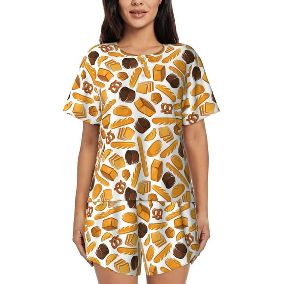 Kdxio Coffee Bun Hot Dog Print Pajamas Sets for Women Short-Sleeved Pjs with Lounge Shorts Two Piece Sleepwear S-4XL
