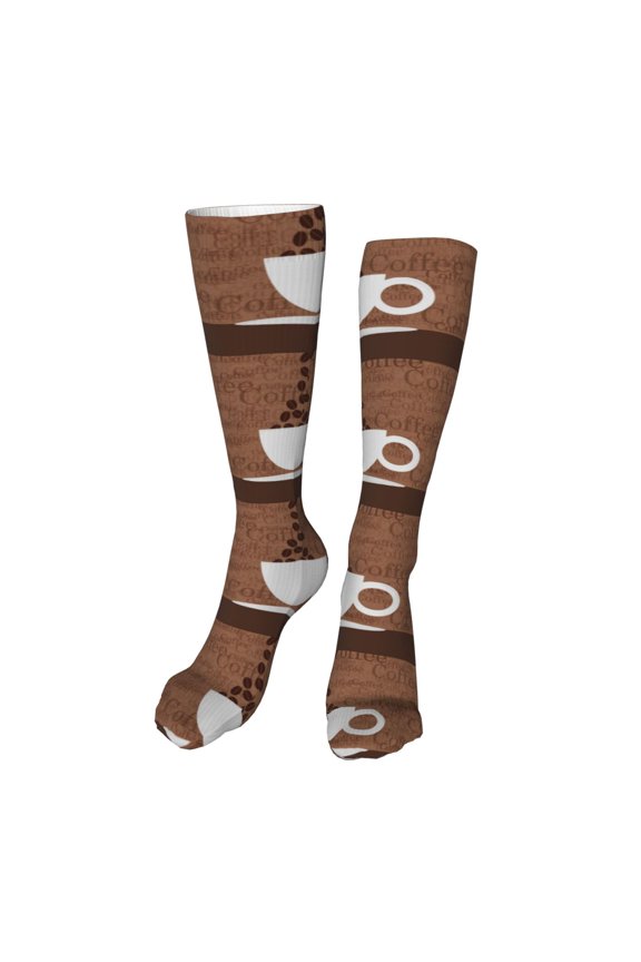 Coffee Cafe Cup Funny Silky Novelty Funky Long Knee High Socks Soft 3D Print Cosplay Crazy Stockings for Men Women