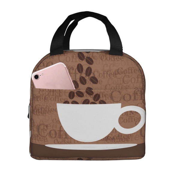 Kdxio Coffee Cafe Cup Print Insulated Lunch Bag,Reusable Tote Lunch Box for Women Men,Leakproof Cooler Lunch Bags for Work Office Travel Picnic