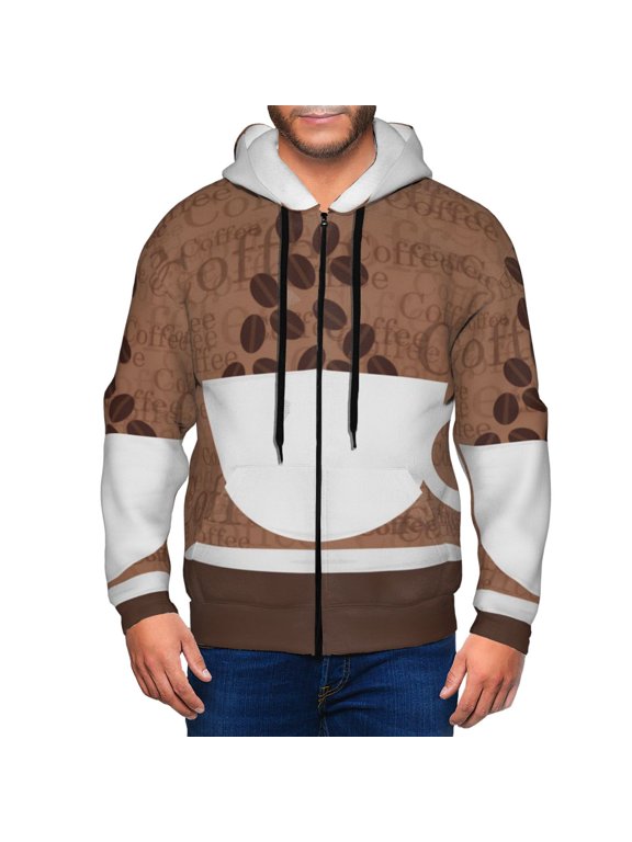 Coffee Cafe Cup Print Men Hoodies Casual Hoodies for Men with Zip Pockets Full Zip Long Sleeve Sweatshirt Sports Hooded Jacket-Medium