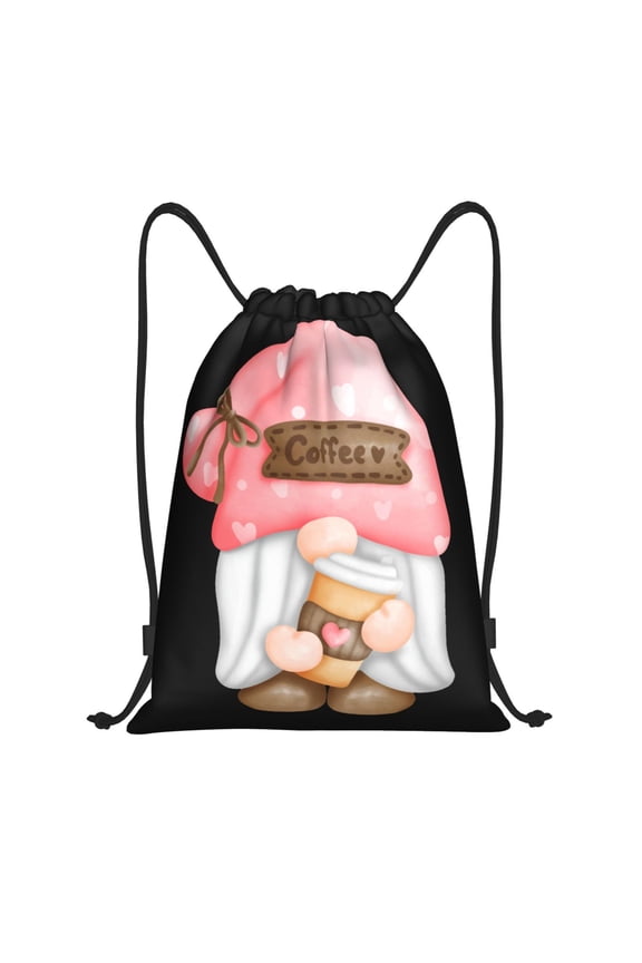 Coffee Gnome (1) Print Drawstring Backpack Bag,Waterproof Draw String Back Sack, Gym Drawstring Bags Swim Bag For Unisex
