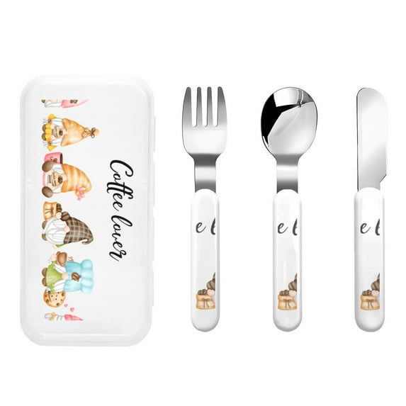 Kdxio Coffee Gnome (2) Toddler Utensils Set - Kids Silverware Set, Set Kids Utensils Set with Case for Preschooler Children