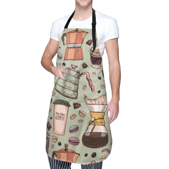 Kdxio Coffee Makers Macaroons Chocolate Apron with Pockets Adjustable Kitchen Aprons for Men Women Waterproof Aprons for Cooking,Drawing,Crafting, Baking Household Cleaning