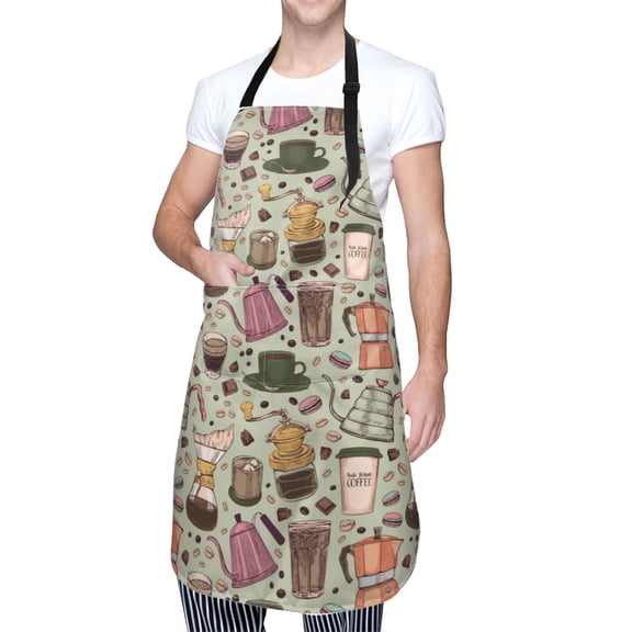 Kdxio Coffee Makers Macaroons Chocolate Apron with Pockets Adjustable Kitchen Aprons for Men Women Waterproof Aprons for Cooking,Drawing,Crafting, Baking Household Cleaning