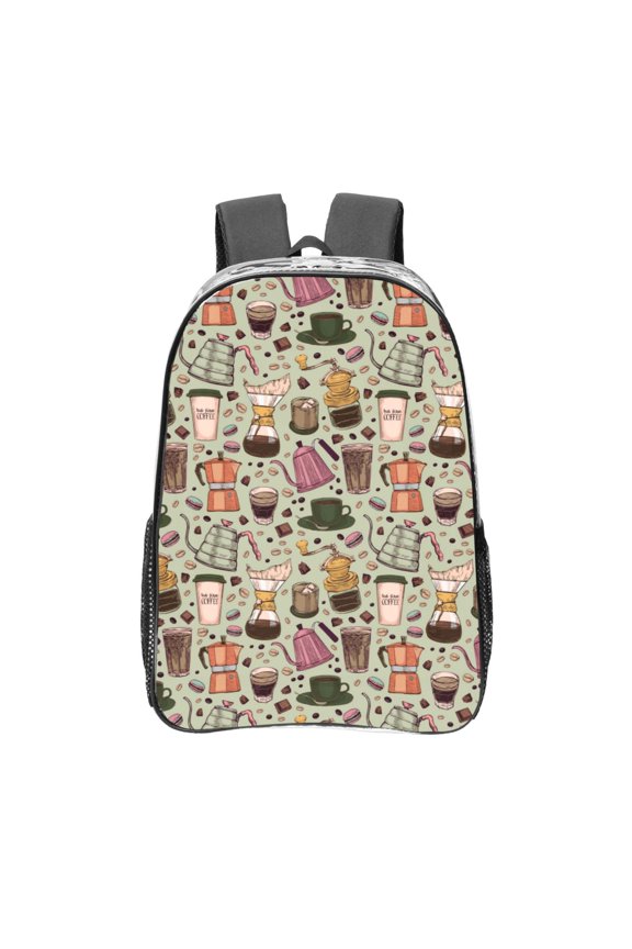 Coffee Makers Macaroons Chocolate Clear Backpack, Transparent Bookbag for School for Women Men, Capacity Clear Bag for College, Travel