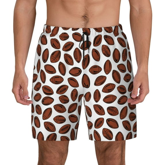 Kdxio Coffee Rugby Print Men's Swim Trunks with Compression Liner 7 Inch Inseam Quick Dry Swim Shorts