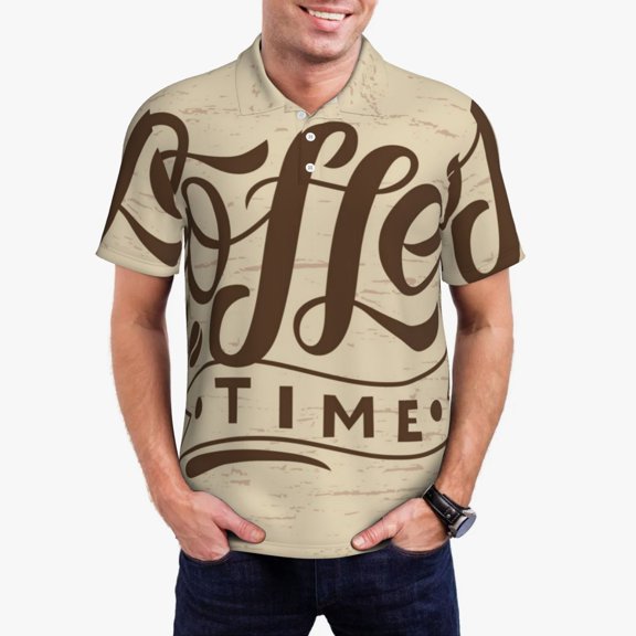 Kdxio Coffee Time (2) Print Men's Short Sleeve Polo Shirt,Midweight Men's Shirt
