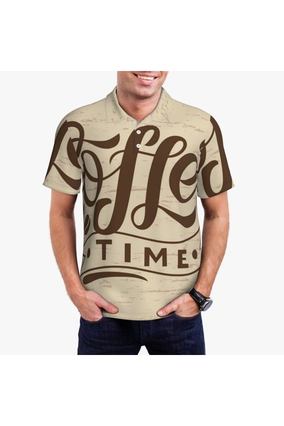 Coffee Time (2) Print Men's Short Sleeve Polo Shirt,Midweight Men's Shirt