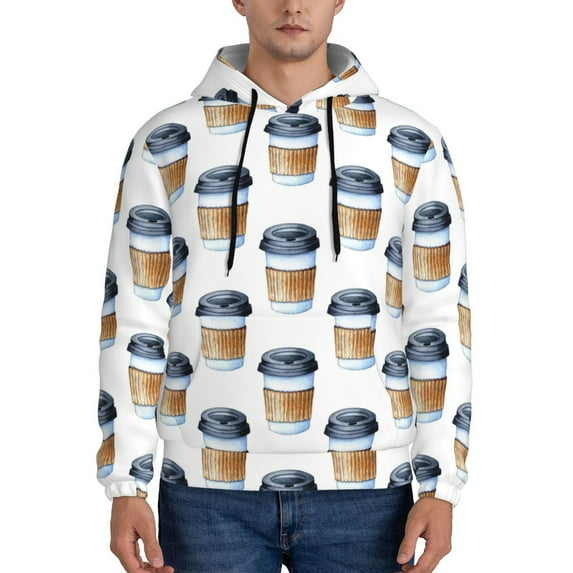 Kdxio Coffee To Go Pattern Print Mens Casual Hooded Collar Drawstring Hoodies Pullover Sweatshirts Casual Long Sleeve Shirts-X-Large