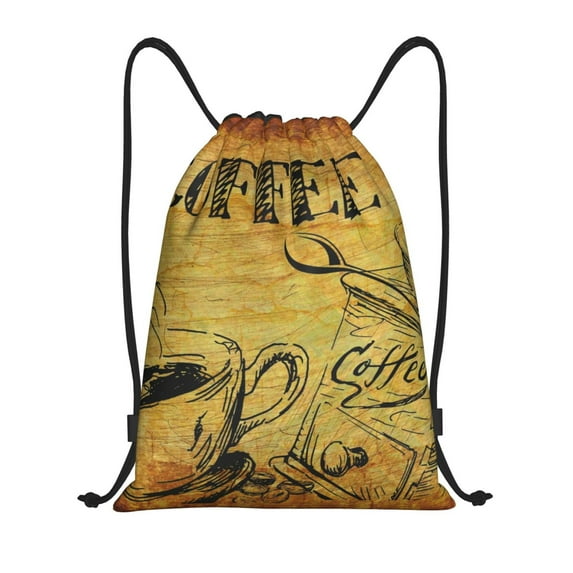 Kdxio Coffee Vintage Print Drawstring Backpack Bag,Waterproof Draw String Back Sack, Gym Drawstring Bags Swim Bag For Unisex