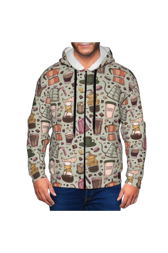 Coffee pots cup Print Men Hoodies Casual Hoodies for Men with Zip Pockets Full Zip Long Sleeve Sweatshirt Sports Hooded Jacket-3X-Large