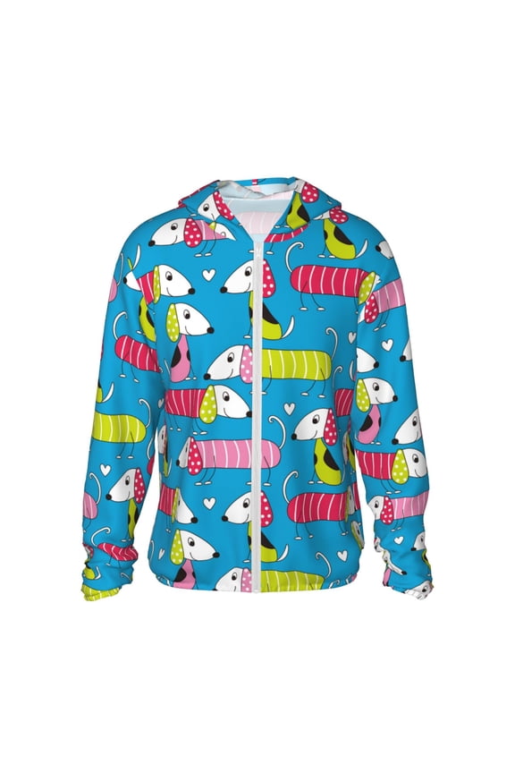Color Dachshund Dog Print Women Men Sun Protection UPF 50+ Jackets Zip Up Long Sleeve Hoodie Hiking Lightweight with Pockets