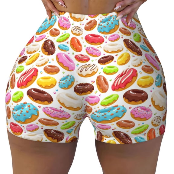 Kdxio Color Donut Print Workout Shorts for Women Seamless Soft Smooth Gym Yoga Scrunch Active Shorts