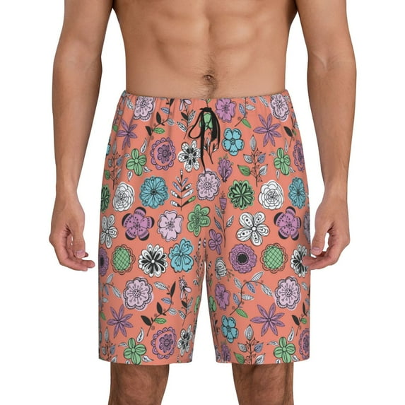 Kdxio Color Flowers Print Mens Sleep Shorts Bottoms Soft Comfy Pajama Wear Pants with Drawstring Pockets