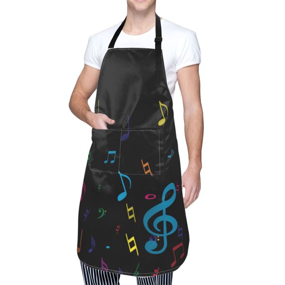Kdxio Color Musical Notes Apron with Pockets Adjustable Kitchen Aprons for Men Women Waterproof Aprons for Cooking,Drawing,Crafting, Baking Household Cleaning