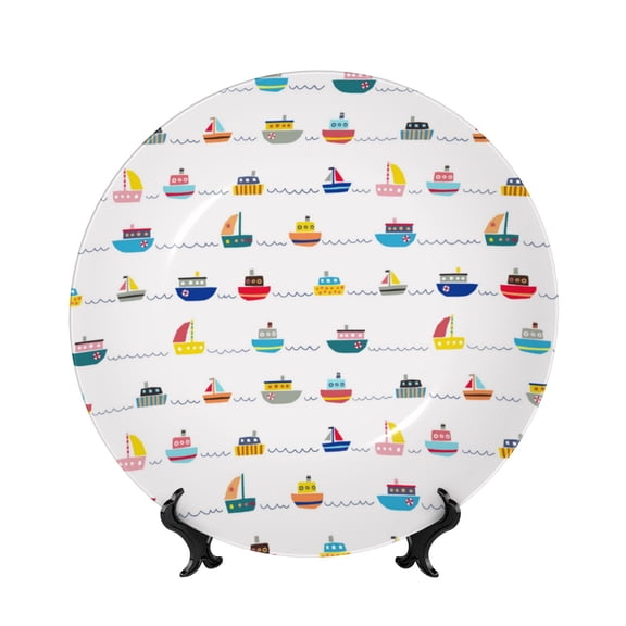 Kdxio Color Ships Bone China Decorative Plate Ceramic Decorative Plate for Home Office Wall Stand Decorative Plates for Home Bedroom-6in