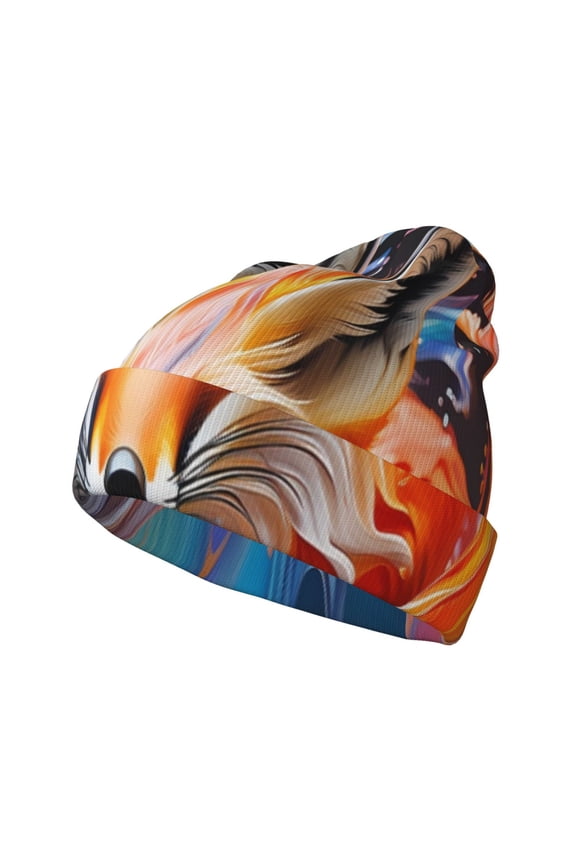 Color Splash Fox Portrait Winter Beanie for Men Women Beanie Knit Hat Cuffed Cap Beanie Knit Chunky Snow Cap