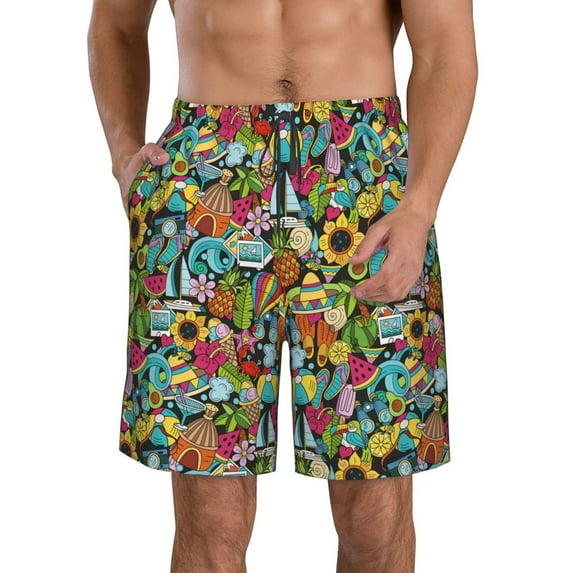 Kdxio Color Summer Pattern Mens Casual Shorts - Drawstring Summer Beach Sports Shorts for Men