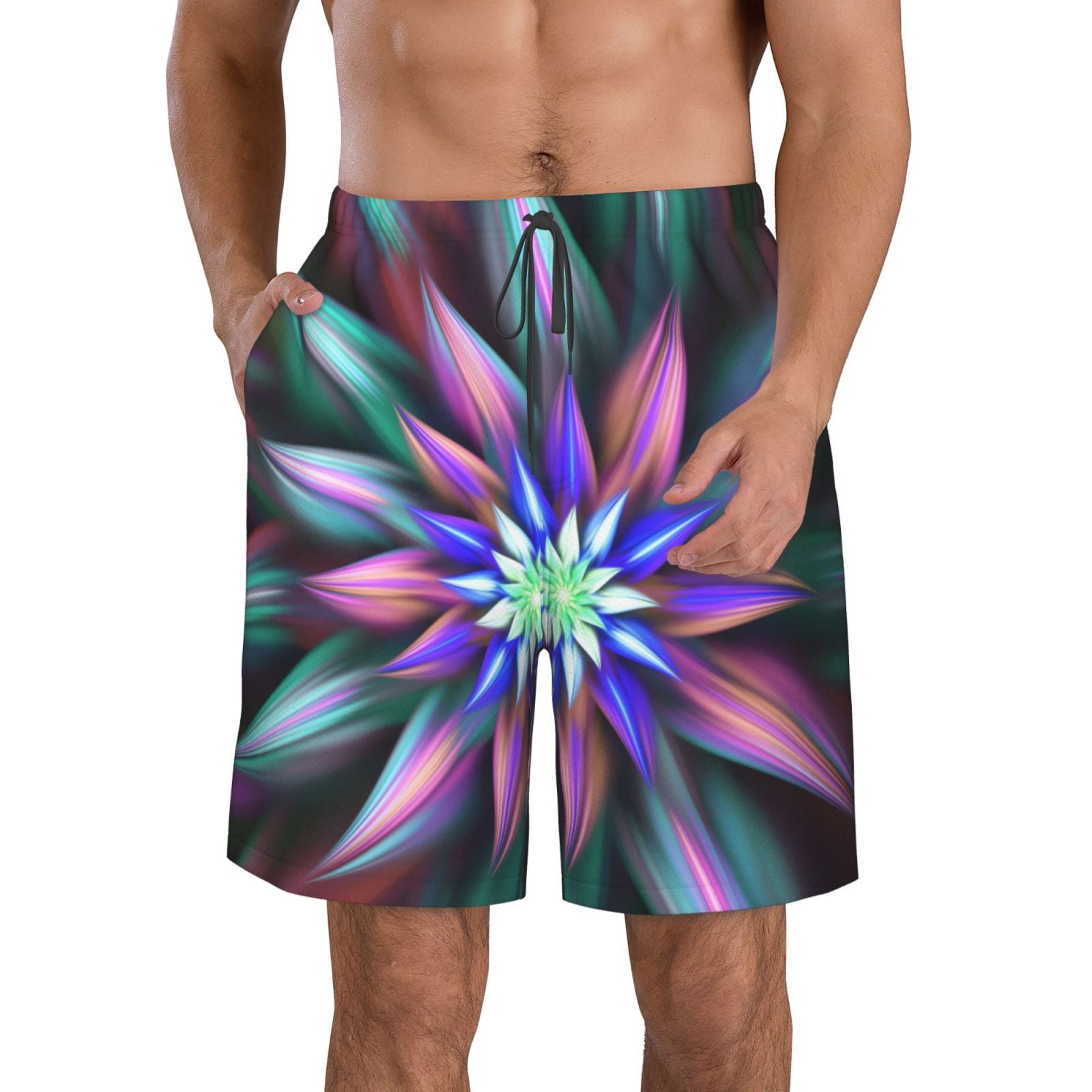 Kdxio Colored Abstract Pattern Mens Casual Shorts Drawstring Summer
