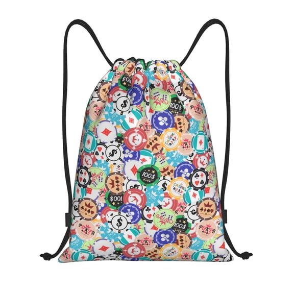 Kdxio Colored Casino Chips Print Drawstring Backpack Bag,Waterproof Draw String Back Sack, Gym Drawstring Bags Swim Bag For Unisex