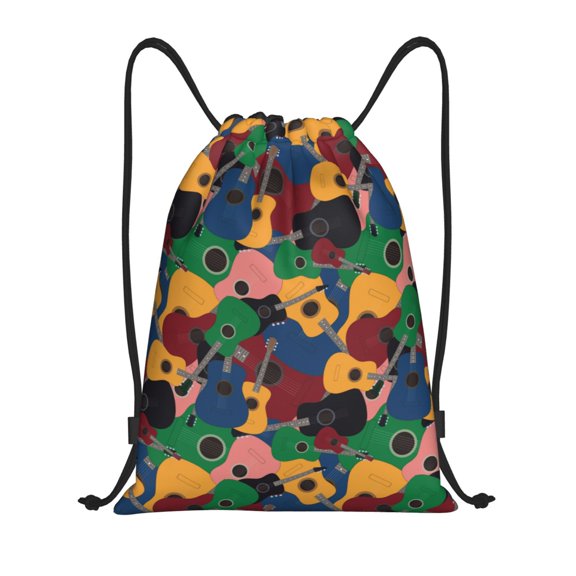 Kdxio Colored Guitars Print Drawstring Backpack Bag,Waterproof Draw String Back Sack, Gym Drawstring Bags Swim Bag For Unisex