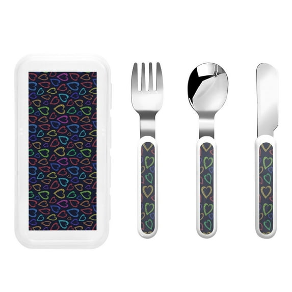 Kdxio Colored Hearts Toddler Utensils Set - Kids Silverware Set, Set Kids Utensils Set with Case for Preschooler Children