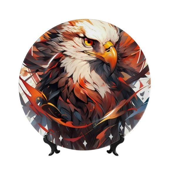 Kdxio Colorful Abstract Eagle Bone China Decorative Plate Ceramic Decorative Plate for Home Office Wall Stand Decorative Plates for Home Bedroom-7in