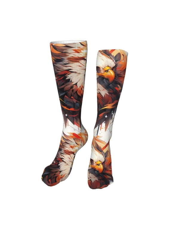 Colorful Abstract Eagle Funny Silky Novelty Funky Long Knee High Socks Soft 3D Print Cosplay Crazy Stockings for Men Women
