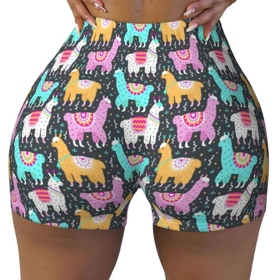 Kdxio Colorful Alpaca Print Workout Shorts for Women Seamless Soft Smooth Gym Yoga Scrunch Active Shorts