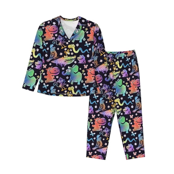 Kdxio Colorful Animals Women's Pajama Sets Long Sleeve Button Down Sleepwear Nightwear Soft Pjs Lounge Sets-Medium