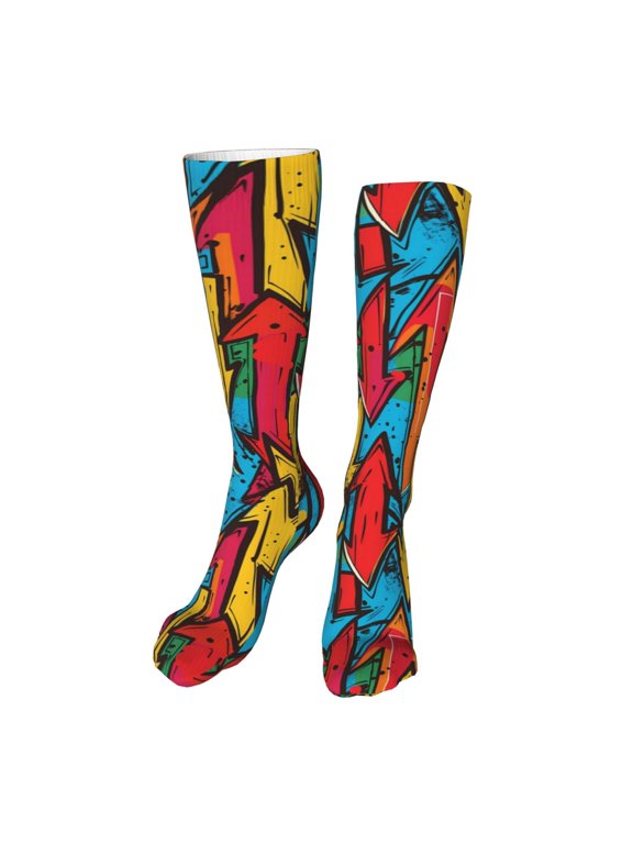Colorful Arrow Graffiti Pattern Funny Silky Novelty Funky Long Knee High Socks Soft 3D Print Cosplay Crazy Stockings for Men Women
