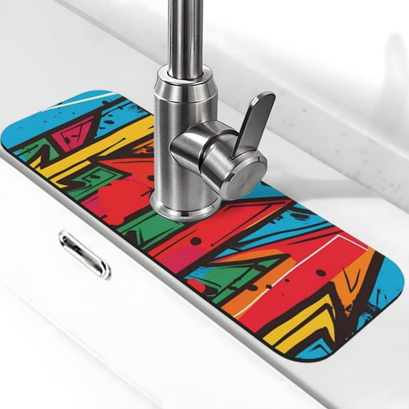 Kdxio Colorful Arrow Graffiti Pattern Pattern Non-Slip Diatom Mud Faucet Drain Pad,Self Absorbent Mat for Kitchen Sink for Variety Kitchen & Bathroom Countertops