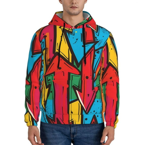 Kdxio Colorful Arrow Graffiti Pattern Print Mens Casual Hooded Collar Drawstring Hoodies Pullover Sweatshirts Casual Long Sleeve Shirts-X-Large
