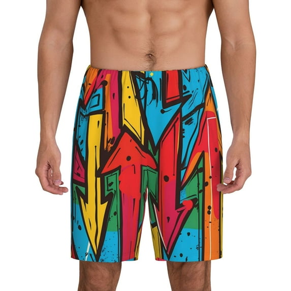 Kdxio Colorful Arrow Graffiti Pattern Print Mens Sleep Shorts Bottoms Soft Comfy Pajama Wear Pants with Drawstring Pockets