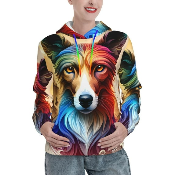 Kdxio Colorful Art Dog Print Womens Oversized Hoodies Sweatshirts Hooded Pullover Tops Sweaters Casual-XX-Large