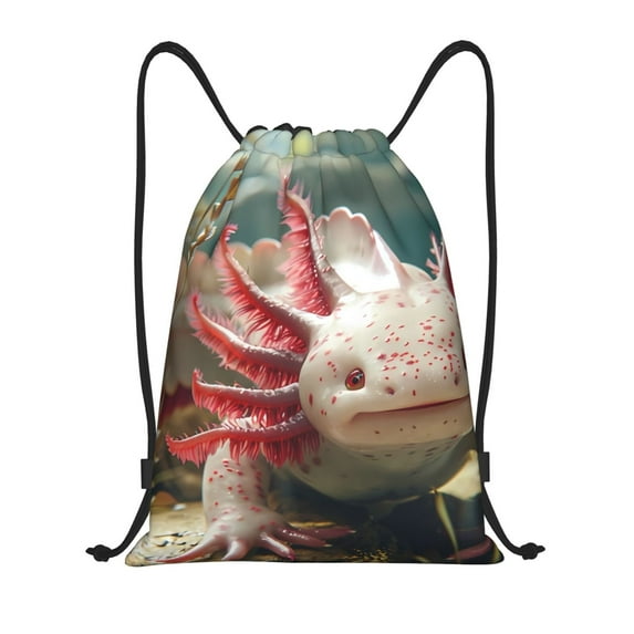 Kdxio Colorful Axolotl Underwater Print Drawstring Backpack Bag,Waterproof Draw String Back Sack, Gym Drawstring Bags Swim Bag For Unisex