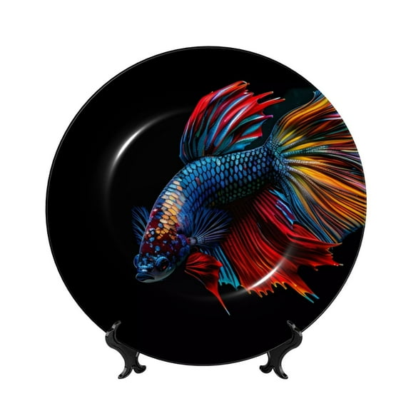 Kdxio Colorful Betta Fish Bone China Decorative Plate Ceramic Decorative Plate for Home Office Wall Stand Decorative Plates for Home Bedroom-7in