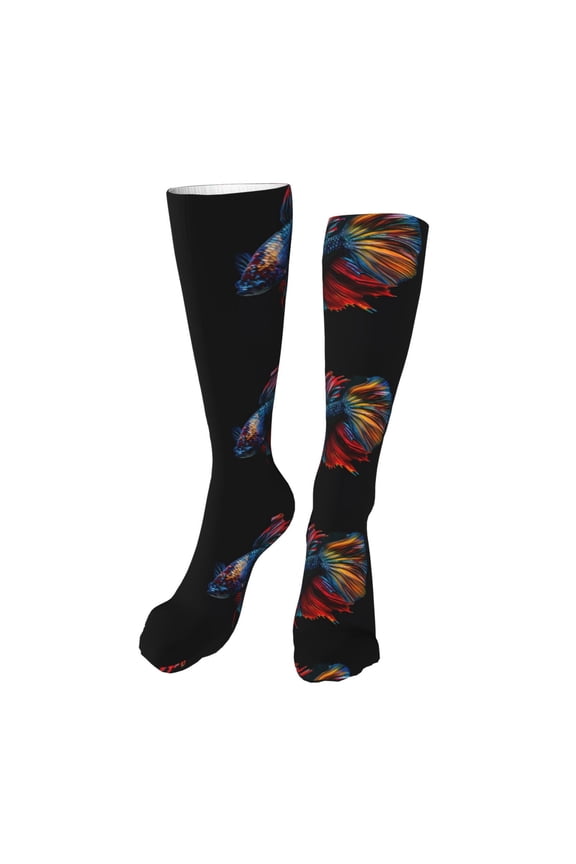 Colorful Betta Fish Funny Silky Novelty Funky Long Knee High Socks Soft 3D Print Cosplay Crazy Stockings for Men Women